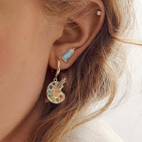 BaubleBar Artist Essentials Paint Palette Earrings Set Gold Enamel NWT - Picture 1 of 5